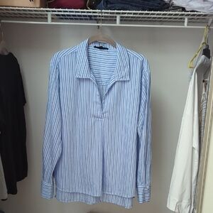 Jane & Delancey Blue Striped Blouse Shirt Size XL